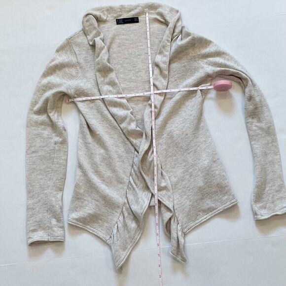 Zara Tan/Neutral Cotton/Angora Blend Long Sleeve Ruffle Open Cardigan Sweater S - Picture 7 of 12